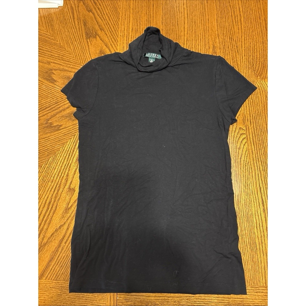 Lauren Ralph Lauren Women's Turtleneck Blouse Short Sleeve Black Size Medium